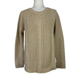 J Crew Sweater Women Medium Beige Tan Cable-Knit Pullover Crew Preppy Poetcore